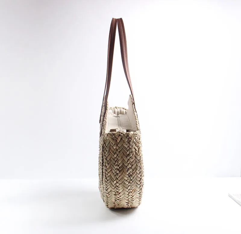 Moroccan Palm Basket Bag Hand Woven Round Straw Bags