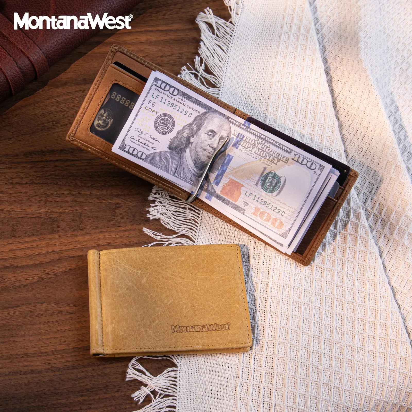 MWS06-W001   Genuine Leather Men's Slim Minimalist Card Wallet With Money Clip