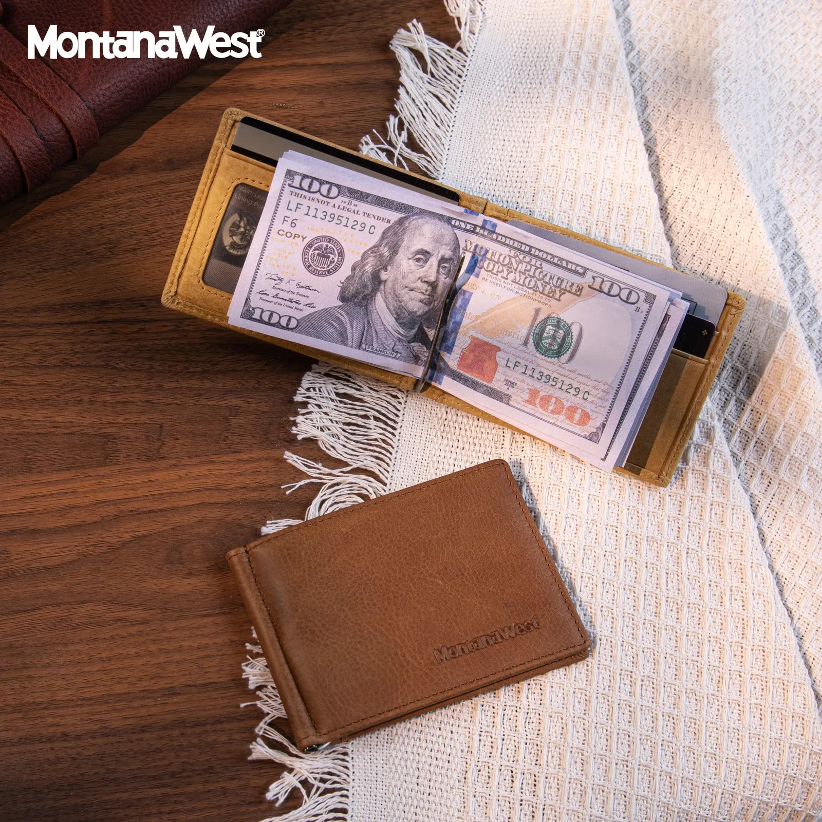MWS06-W001   Genuine Leather Men's Slim Minimalist Card Wallet With Money Clip
