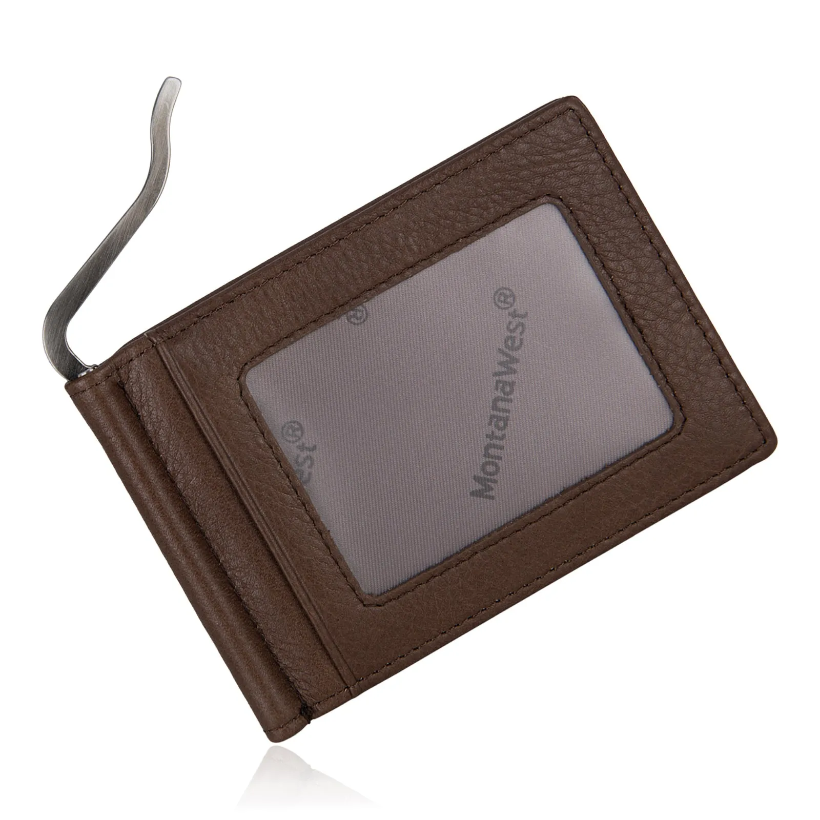 MWS06-W001   Genuine Leather Men's Slim Minimalist Card Wallet With Money Clip