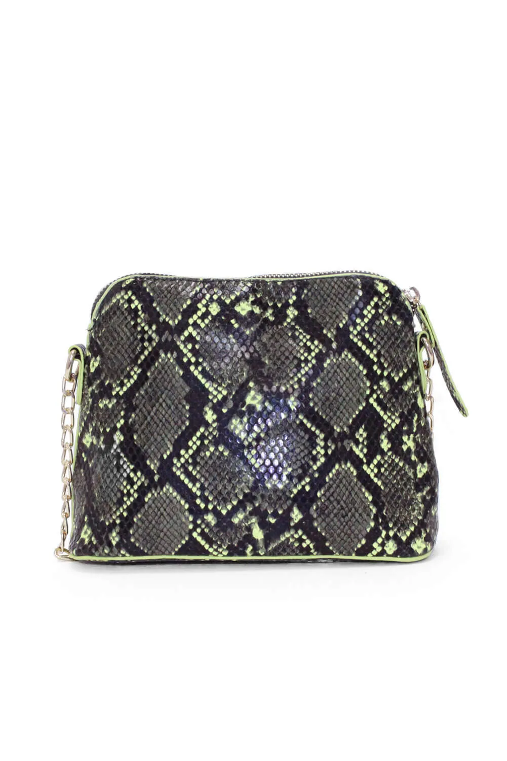 Neon Green Snake Print Cross Over Bag