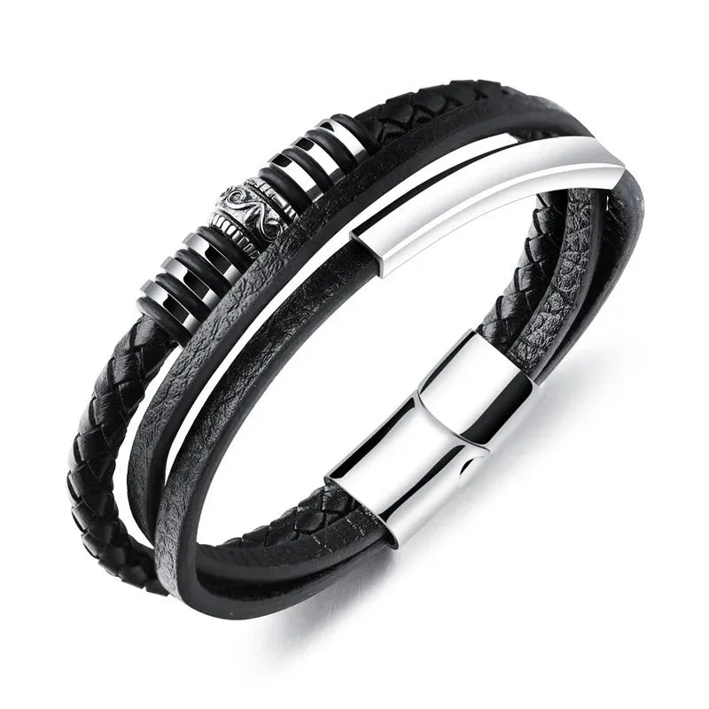 New Layered Multi-leather Stylish Bracelet, Mens Black!