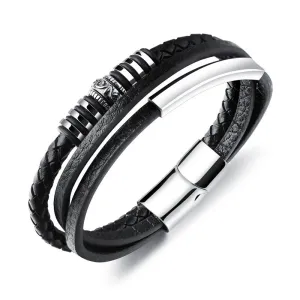 New Layered Multi-leather Stylish Bracelet, Mens Black!