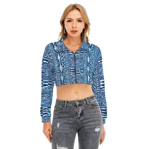 Nzinga African Print Adire Lapel Collar Cropped Sweatshirt
