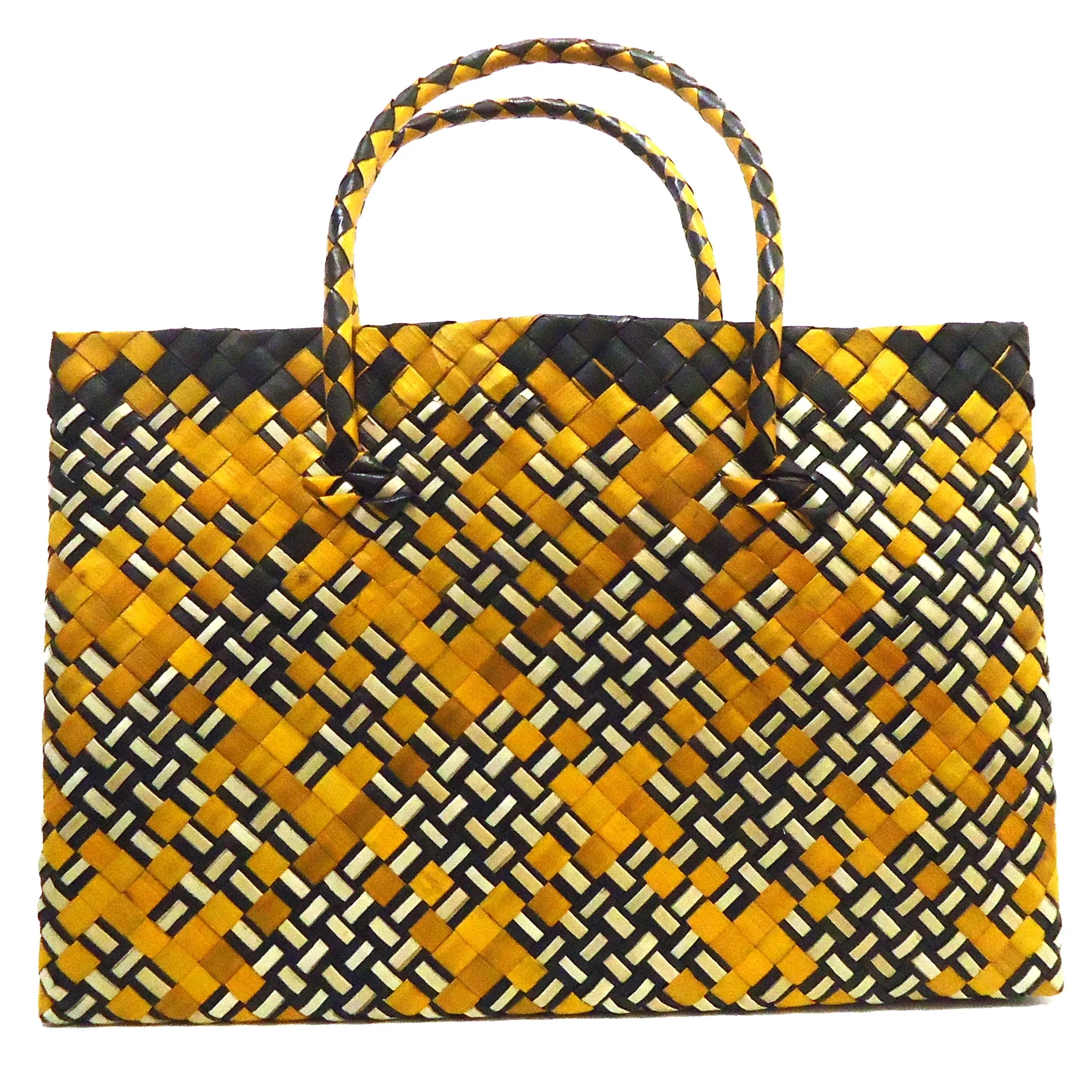 Pandan Straw Handbag - Gold/Black