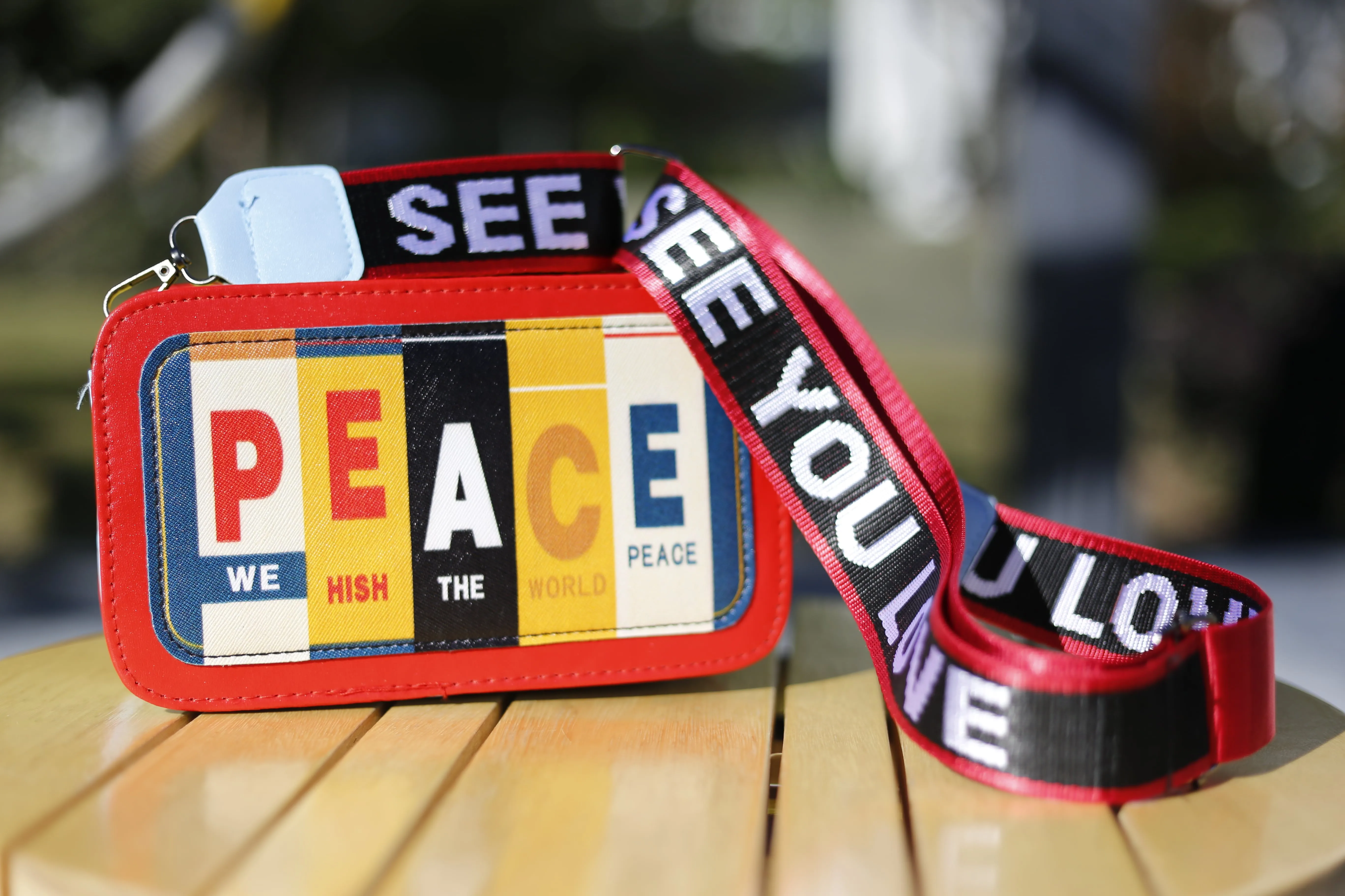 Peace & Love - Letter Print Color block Crossbody Bag