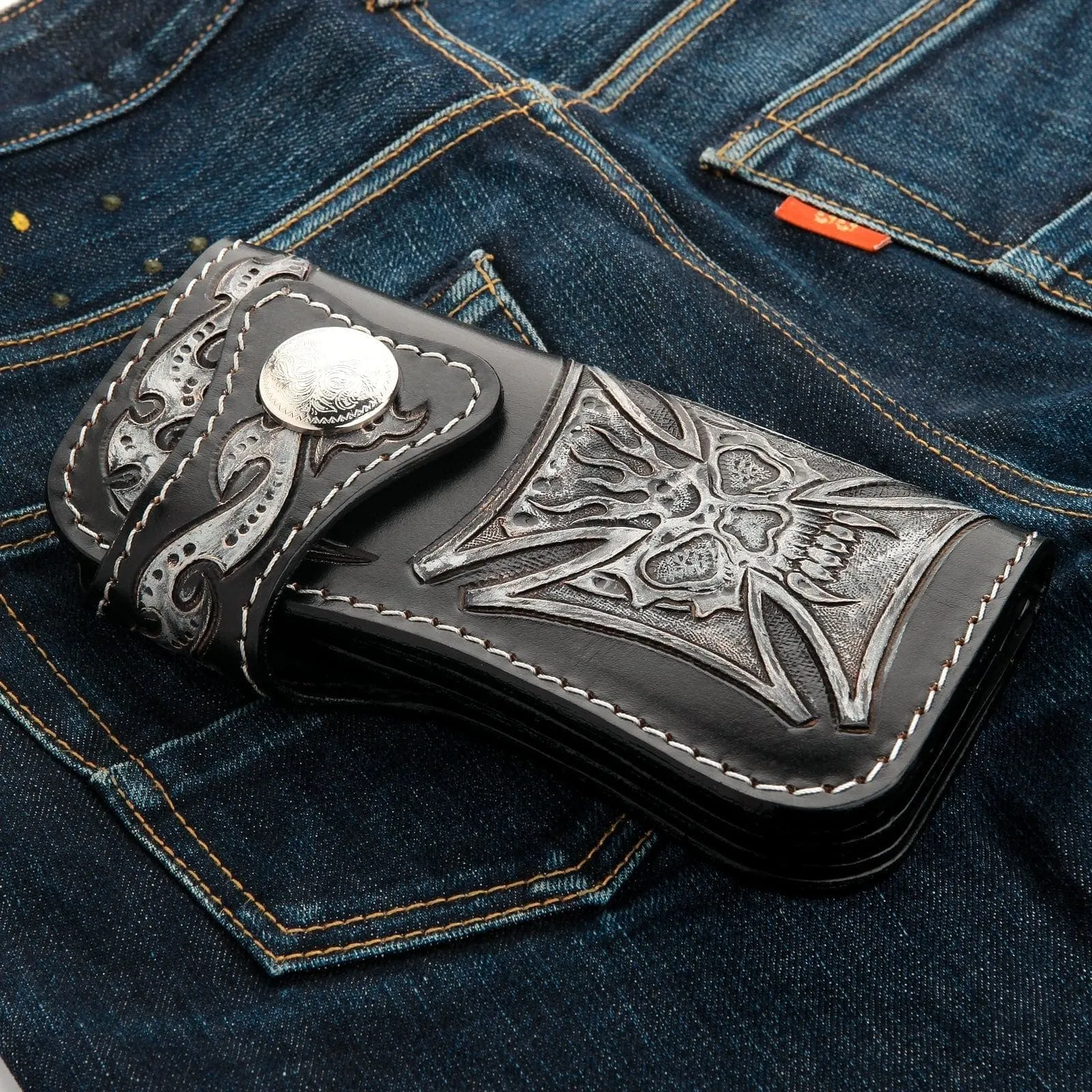 Phantom Skull Genuine Leather Biker Wallet