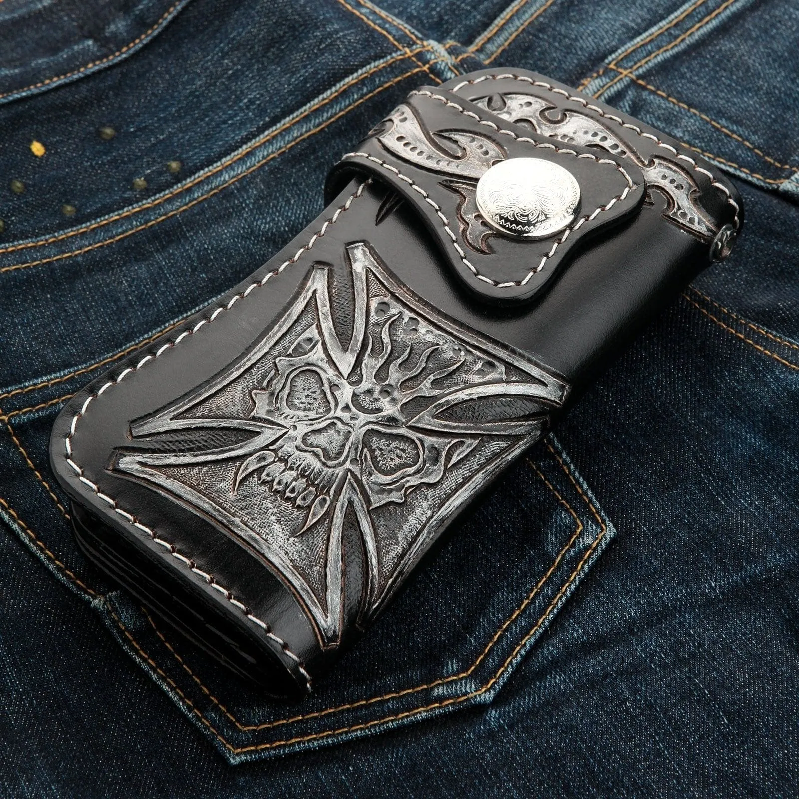 Phantom Skull Genuine Leather Biker Wallet
