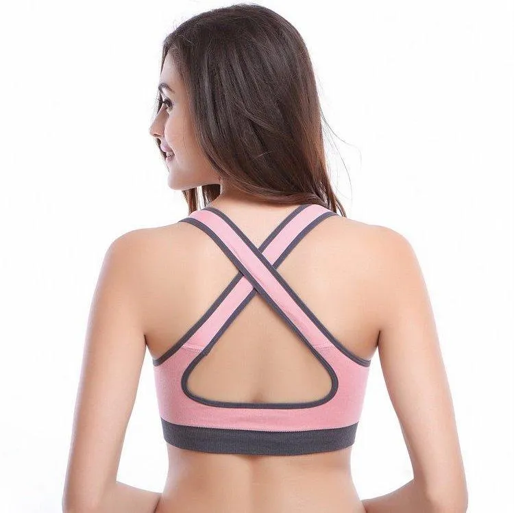 Pink Strappy Womens Sports Bra - High Impact Bra Perfect for Yoga, Workout, Running