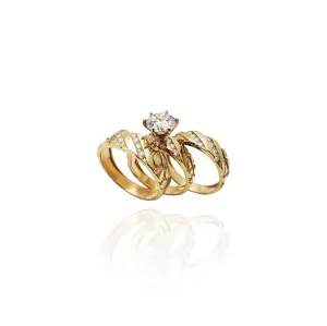 Pinstriped Accent Stone Engagement Ring Set (14K)