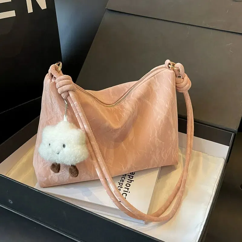 Plush Charm Crinkle Texture Handbag