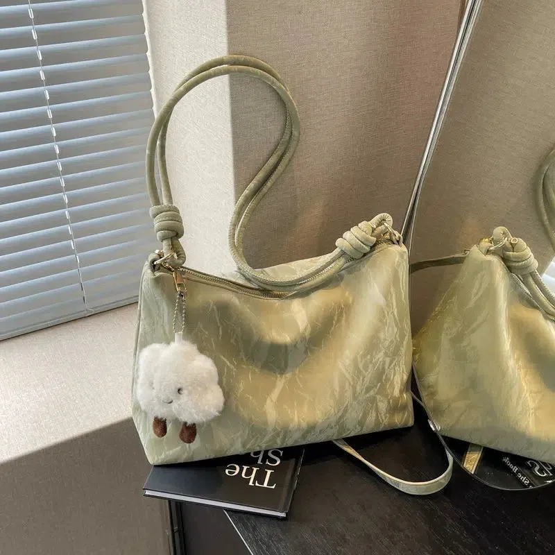Plush Charm Crinkle Texture Handbag