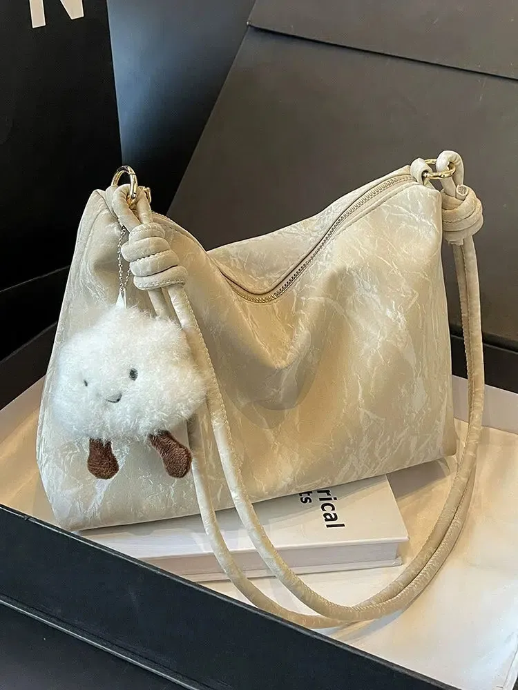 Plush Charm Crinkle Texture Handbag