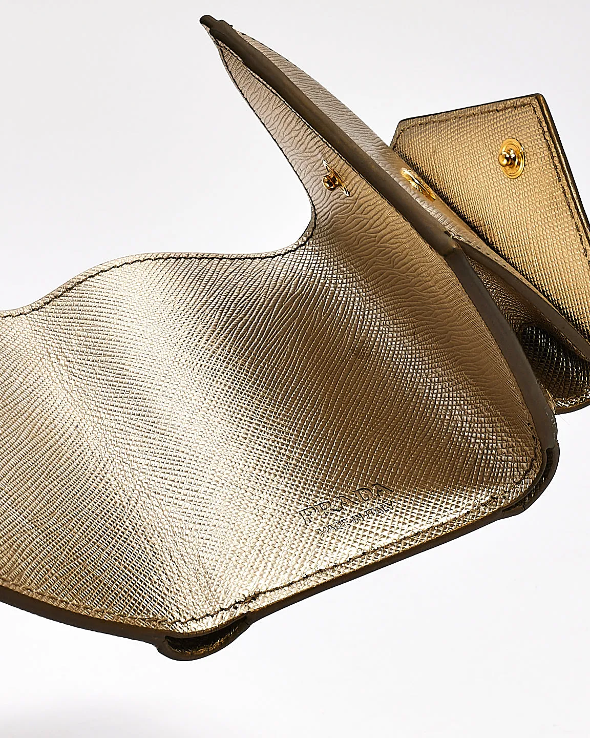 Prada Metallic Gold Saffiano Leather Small Continental Wallet