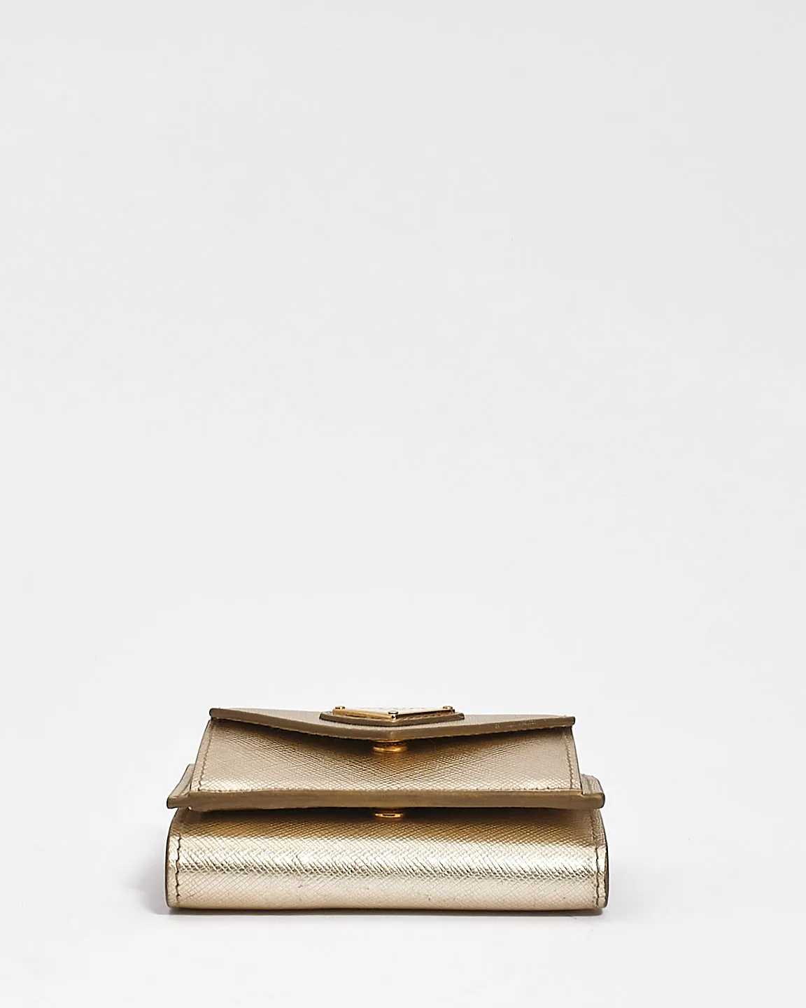 Prada Metallic Gold Saffiano Leather Small Continental Wallet