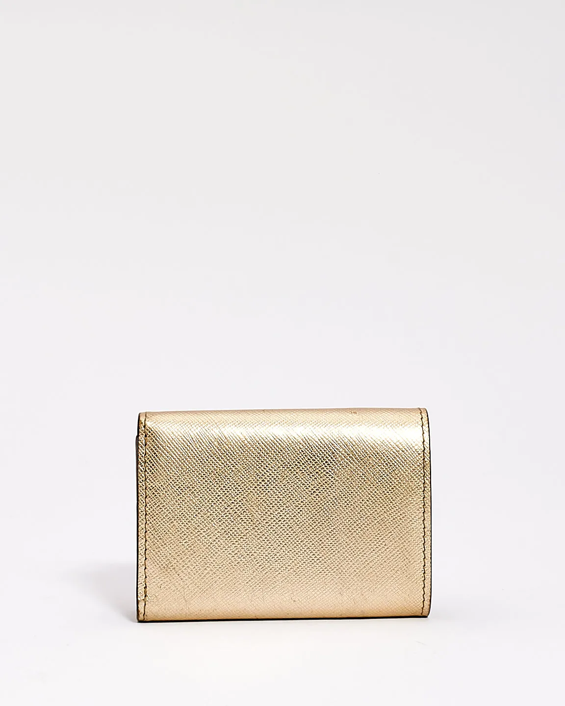 Prada Metallic Gold Saffiano Leather Small Continental Wallet