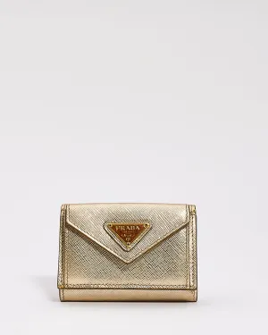 Prada Metallic Gold Saffiano Leather Small Continental Wallet