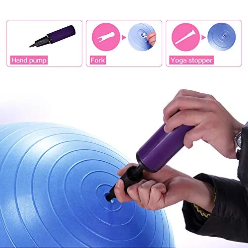 PROIRON Yoga Ball-55cm Blue Exercise Ball with Postures Shown on The Yoga Ball, Pregnancy Ball, Anti-Burst Gym Ball, Swiss Ball with Pump, Birthing Ball for Yoga, Pilates, Fitness, Labour
