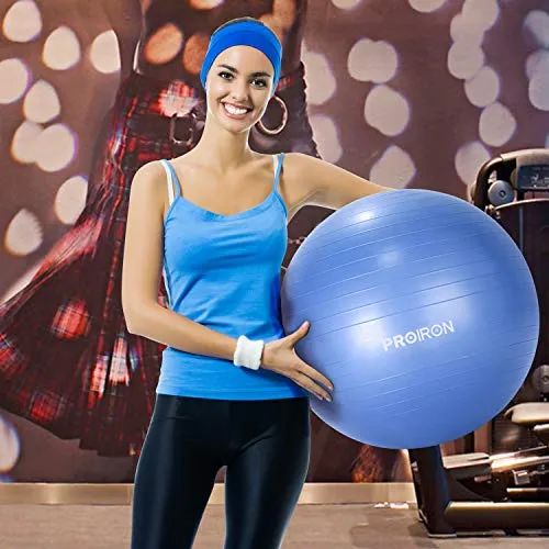 PROIRON Yoga Ball-55cm Blue Exercise Ball with Postures Shown on The Yoga Ball, Pregnancy Ball, Anti-Burst Gym Ball, Swiss Ball with Pump, Birthing Ball for Yoga, Pilates, Fitness, Labour