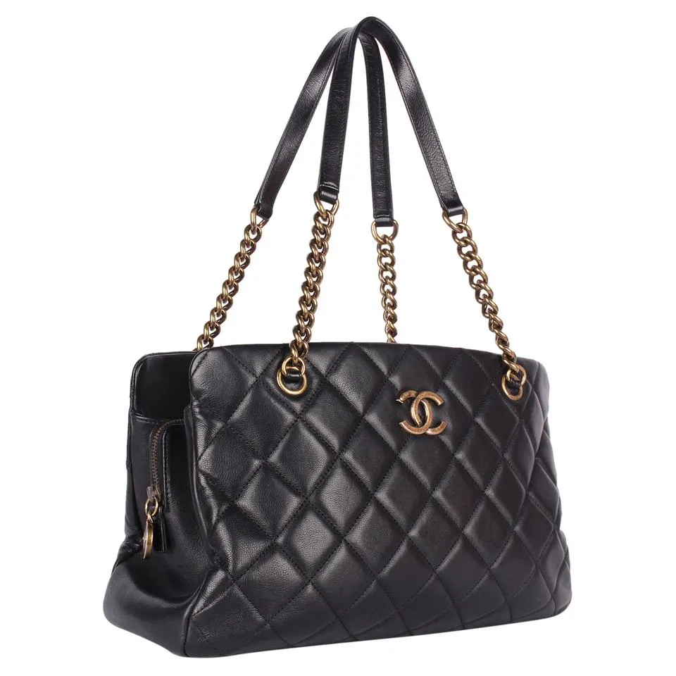Quilted Lambskin Leather Shoulder Bag Black