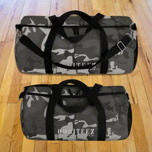 "Not So Subtle" Flip the Bird camouflage pattern design, Black Camo Small & Large Gym Duffel Bags