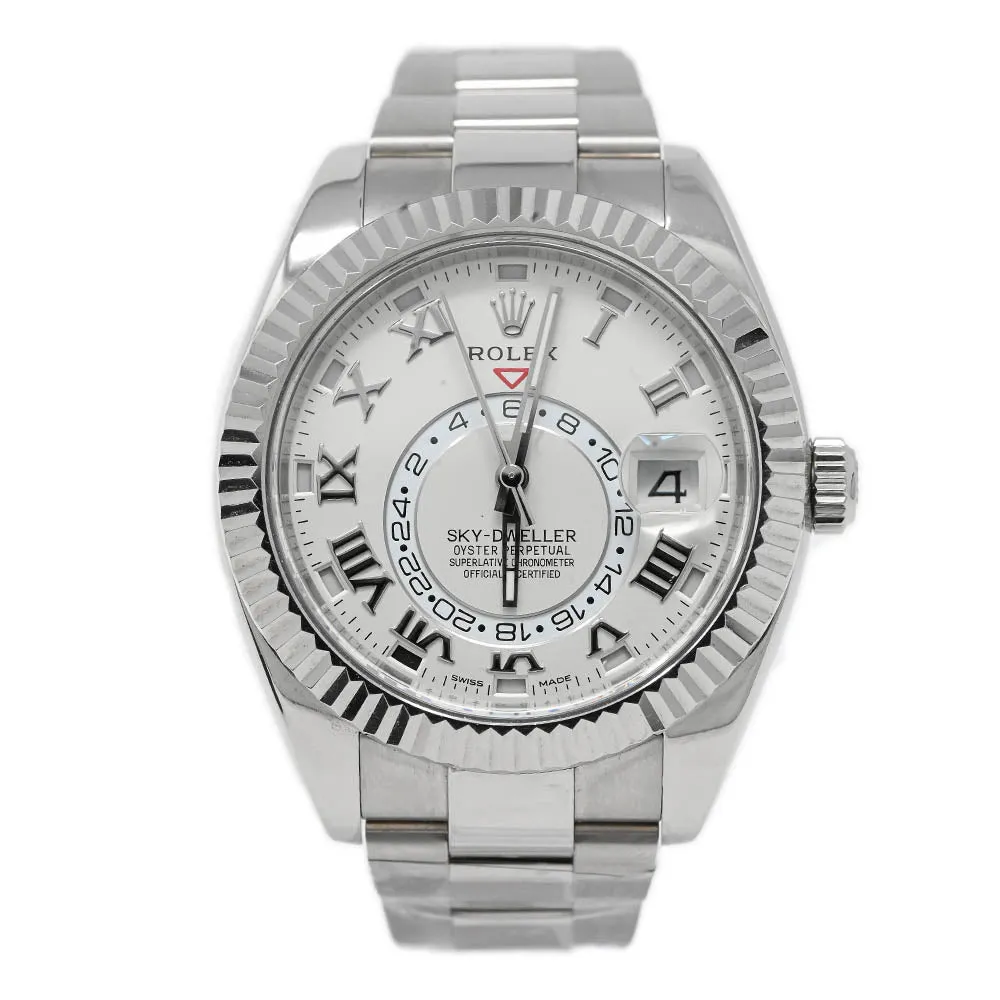 Rolex Men's Sky-Dweller 18K White Gold 42mm Ivory Roman Dial Watch Reference #: 326939