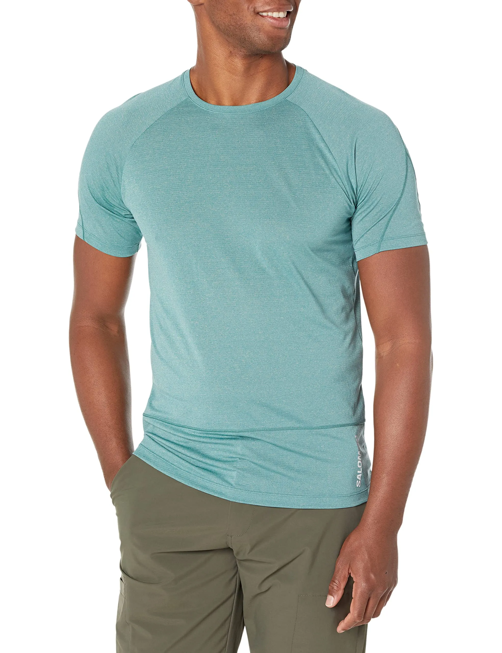 Salomon Men's Cross Run Short Sleeve T-Shirt for Running Large Pacific Heather