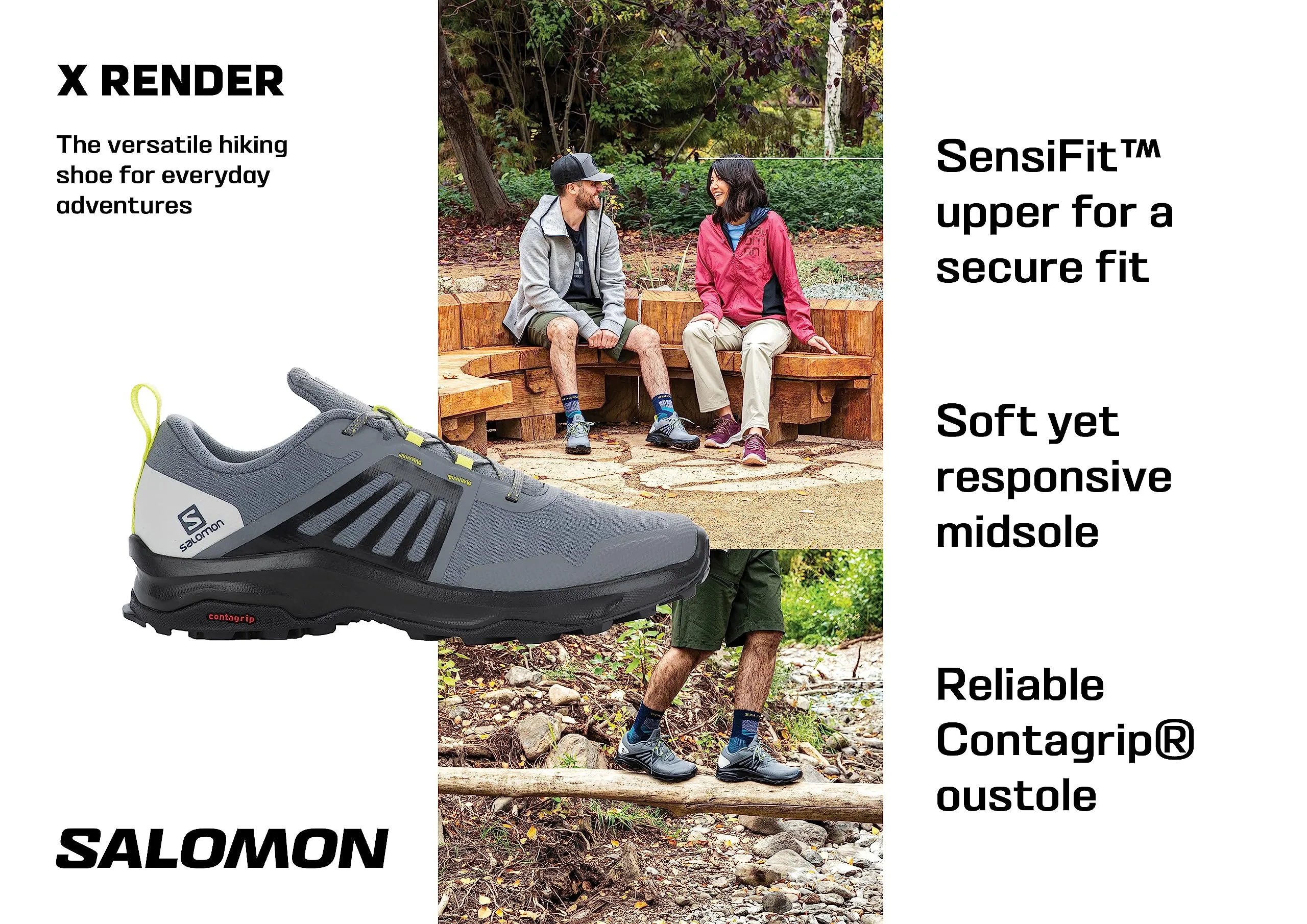 Salomon Men's X-Render Hiking Shoe, Quiet Shade/Black/Lunar Rock, 11