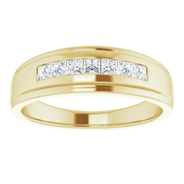 Seven Stone Channel Set Princess Diamond Men's Ring