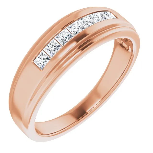 Seven Stone Channel Set Princess Diamond Men's Ring