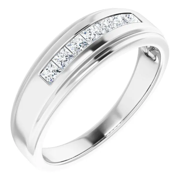 Seven Stone Channel Set Princess Diamond Men's Ring