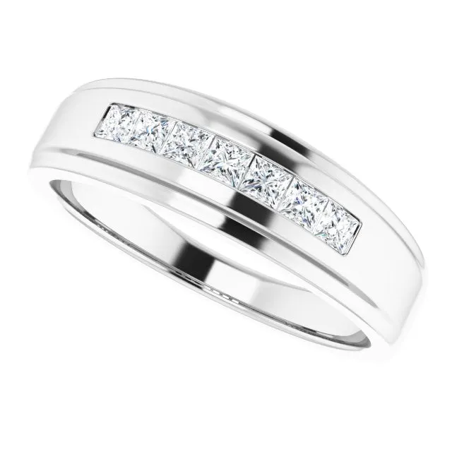 Seven Stone Channel Set Princess Diamond Men's Ring