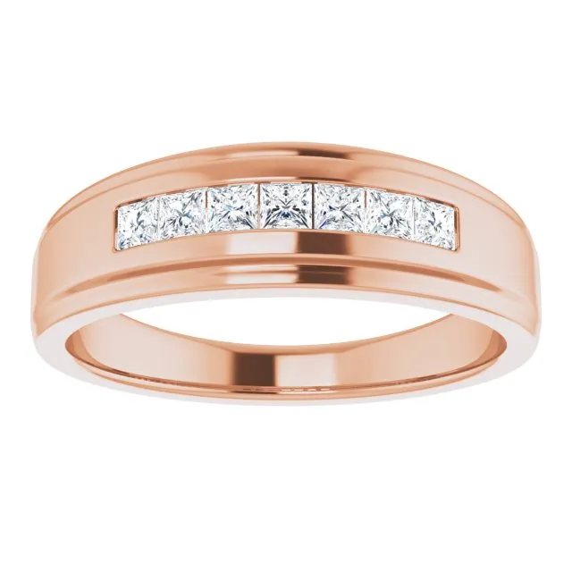 Seven Stone Channel Set Princess Diamond Men's Ring