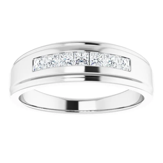 Seven Stone Channel Set Princess Diamond Men's Ring
