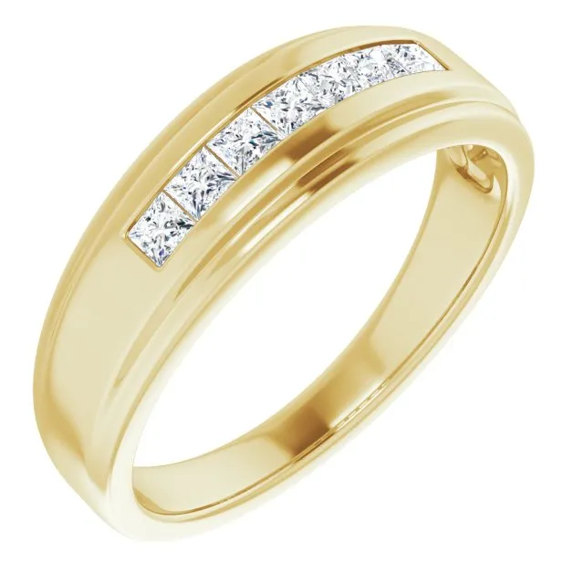 Seven Stone Channel Set Princess Diamond Men's Ring