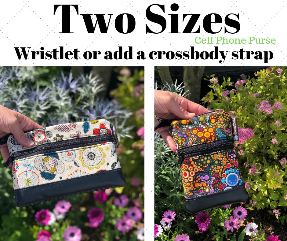 Short Zip Phone Bag - Wristlet Converts to Cross Body Purse - Ocean Blue Fabric