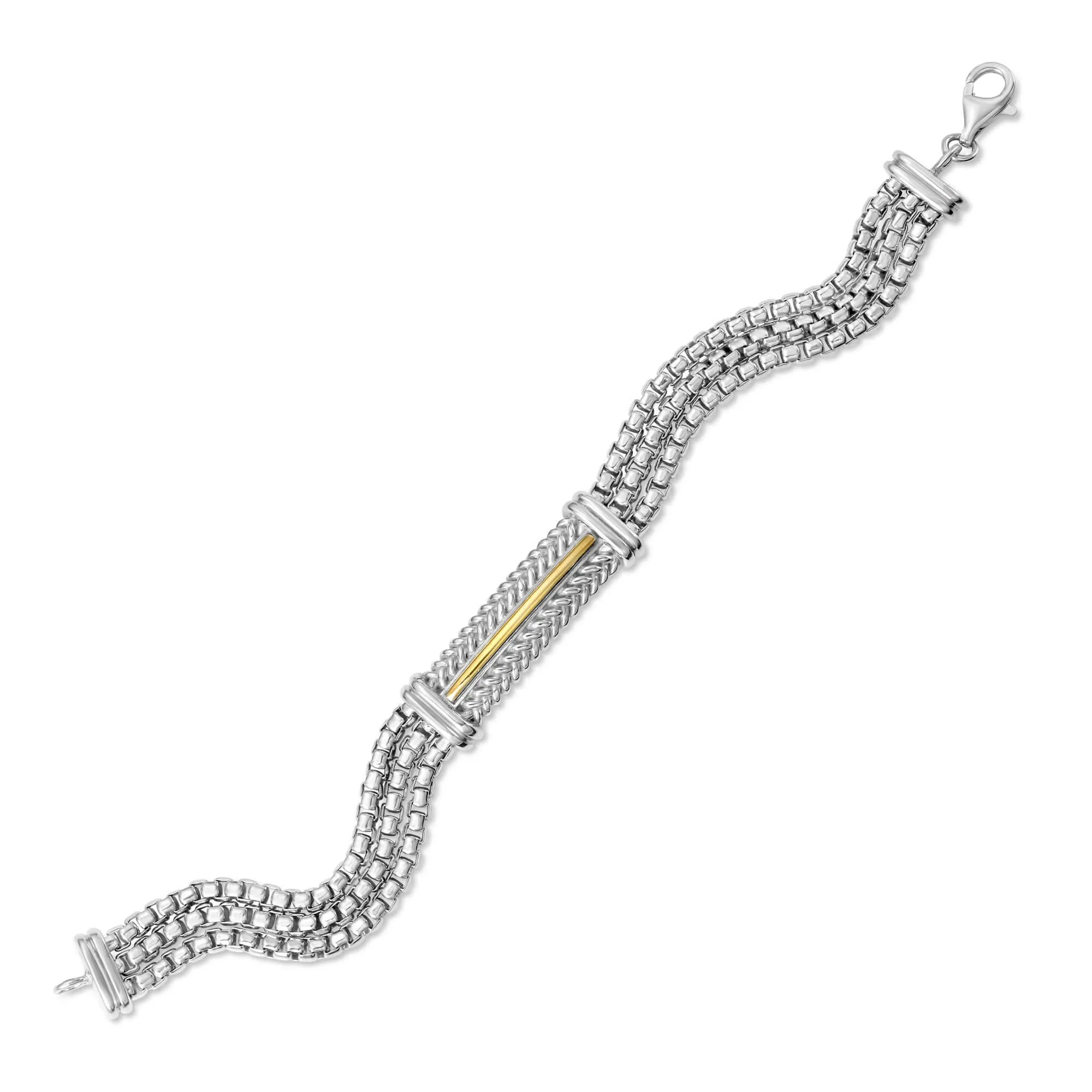 Silver & 18K Gold Men's Box Link ID Bracelet