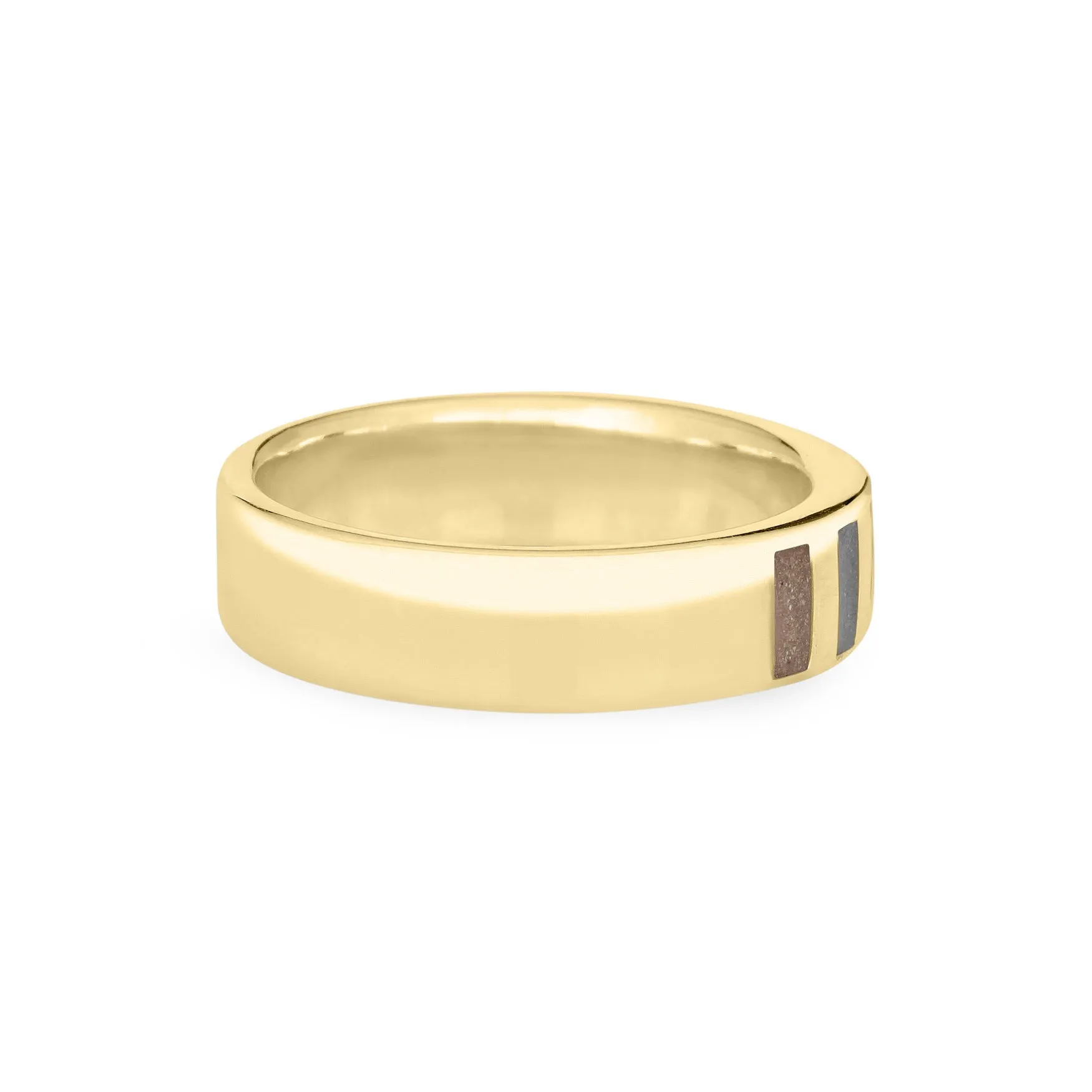 Simple Band Three Setting Cremation Ring in 14K Yellow Gold
