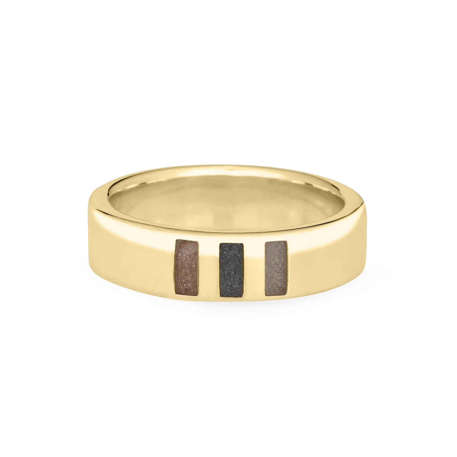 Simple Band Three Setting Cremation Ring in 14K Yellow Gold