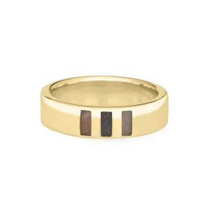 Simple Band Three Setting Cremation Ring in 14K Yellow Gold