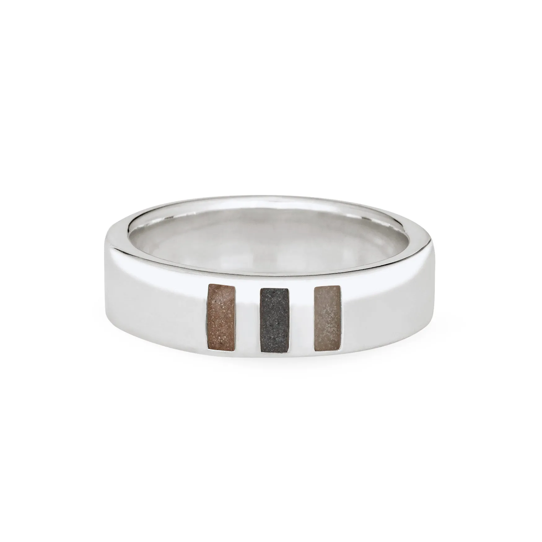 Simple Band Three Setting Cremation Ring in Sterling Silver