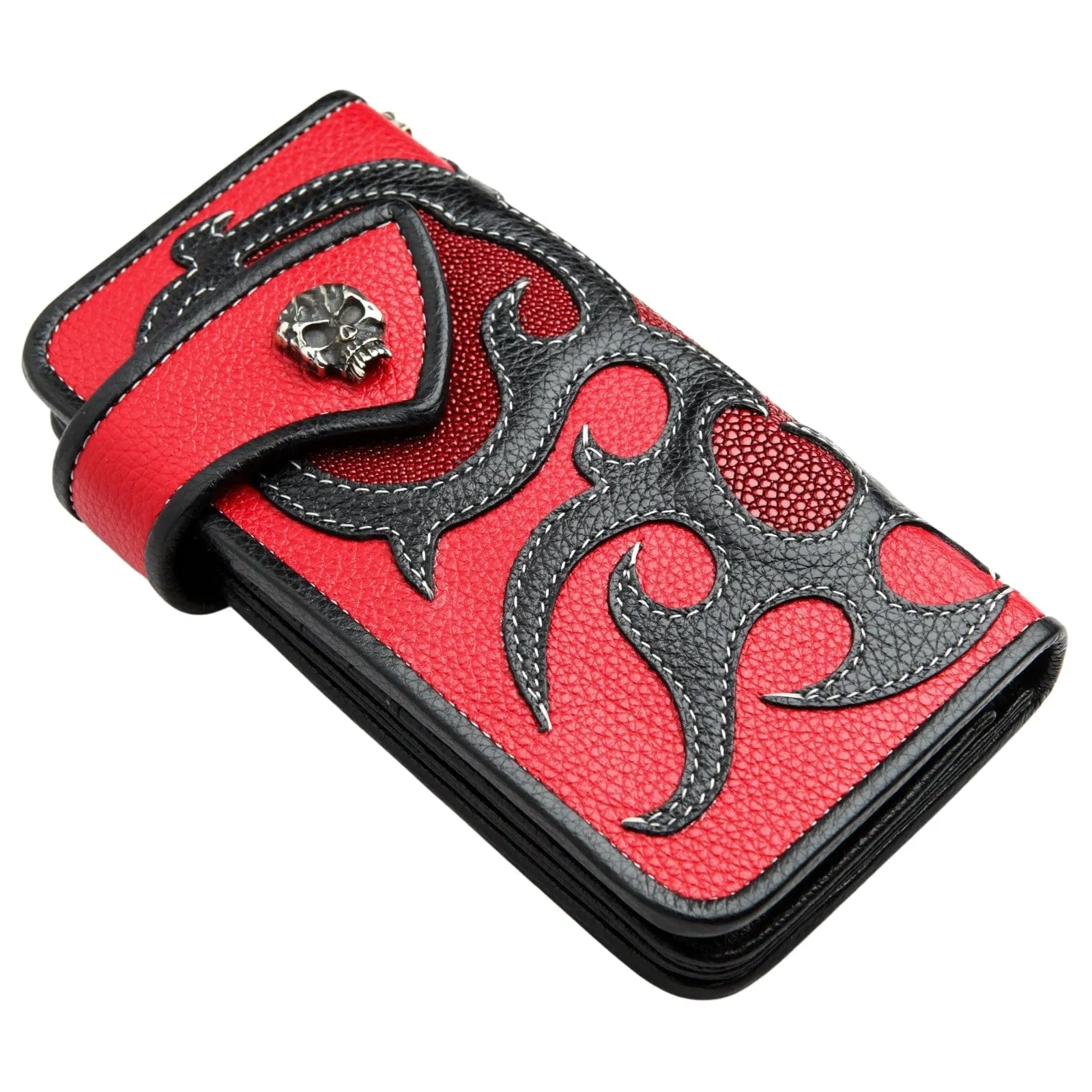 Skull Snap Tribal Tattoo Genuine Leather Biker Chain Wallet