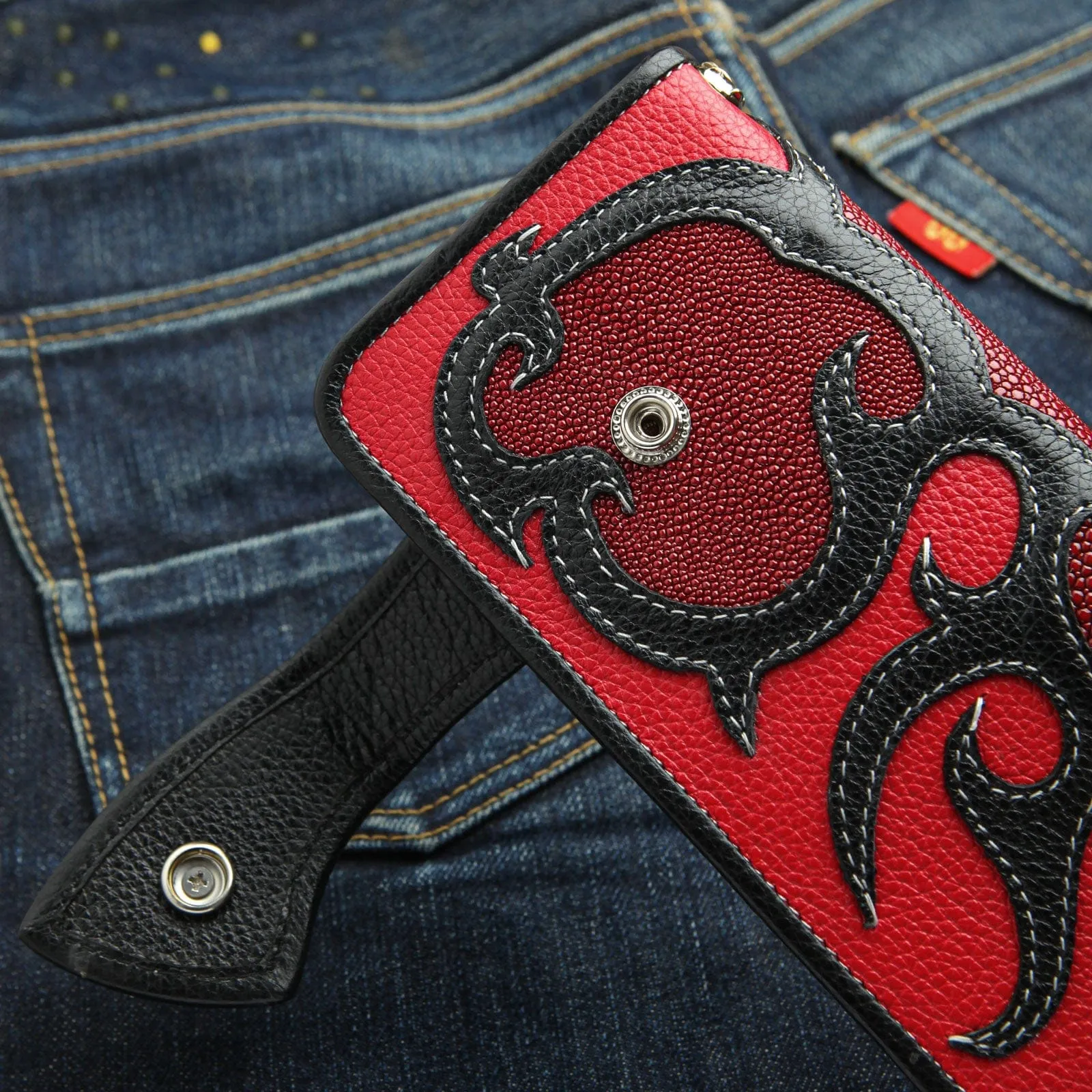 Skull Snap Tribal Tattoo Genuine Leather Biker Chain Wallet