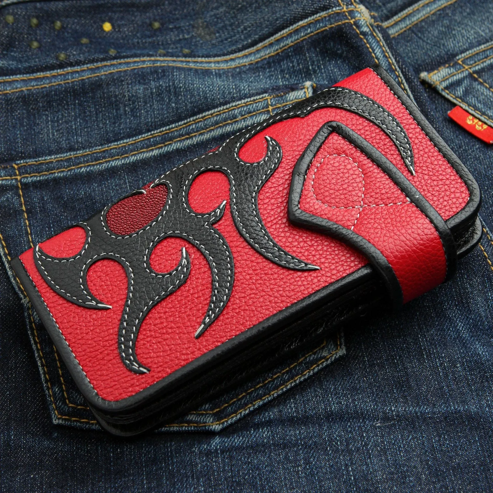 Skull Snap Tribal Tattoo Genuine Leather Biker Chain Wallet