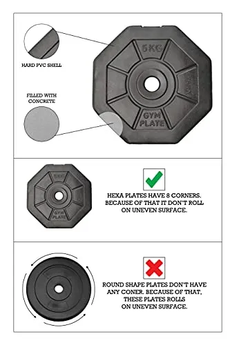 Starx 20Kg Hexa Weight With 3Ft Rod And Accessories Home Gym Combo, PVC, Plastic ,Black