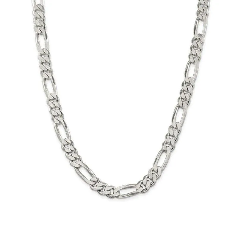 Sterling Silver 24" 9.2mm Italian Men's Figaro Link Chain