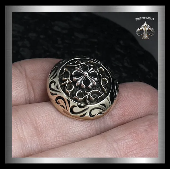 Sterling Silver Bronze Templar Cross Biker Concho