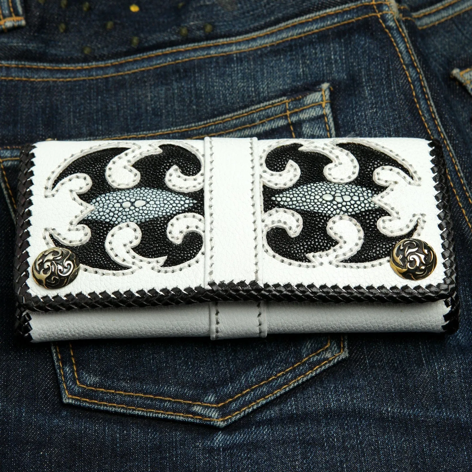 Stingray Leather Scorpion Carved Biker Wallet