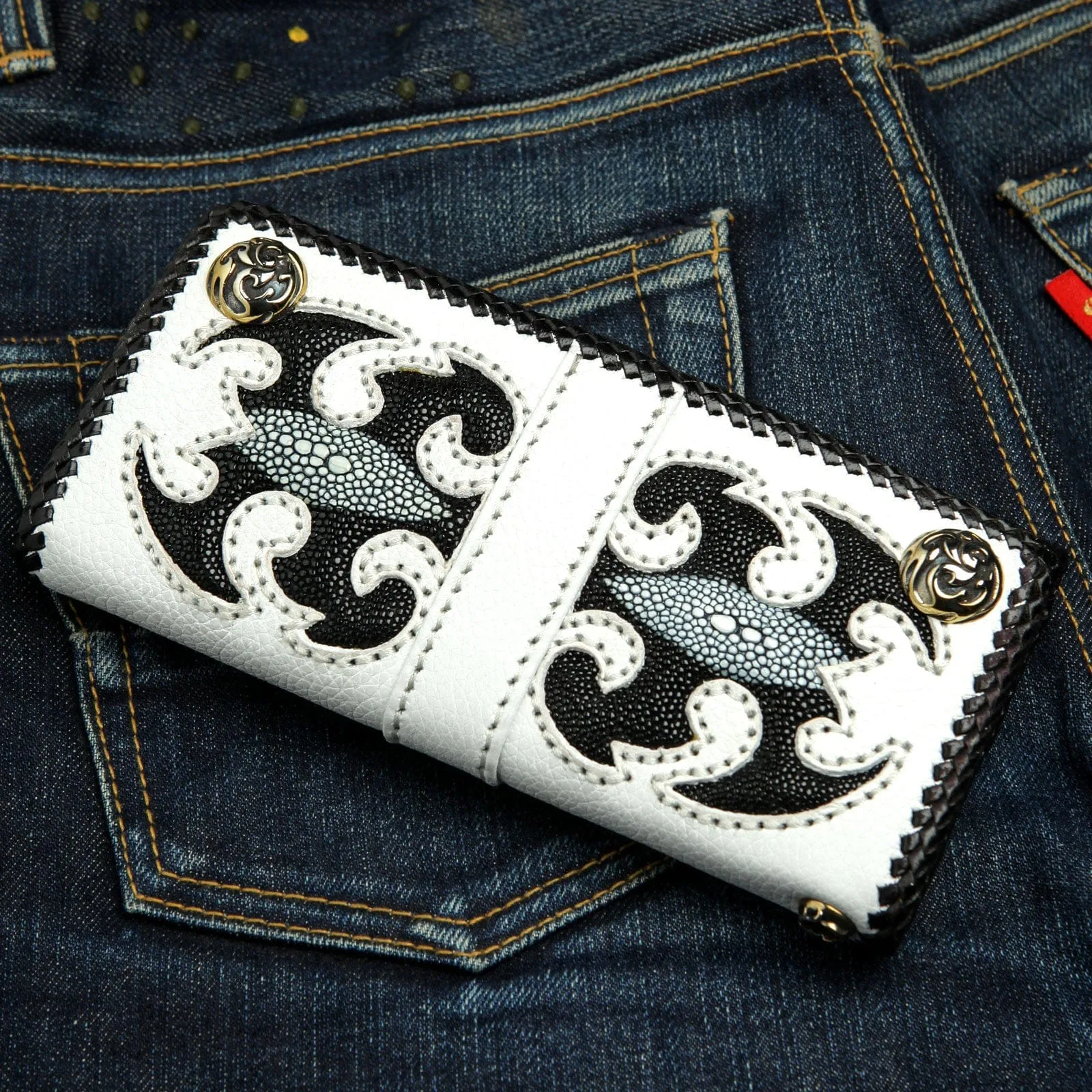 Stingray Leather Scorpion Carved Biker Wallet