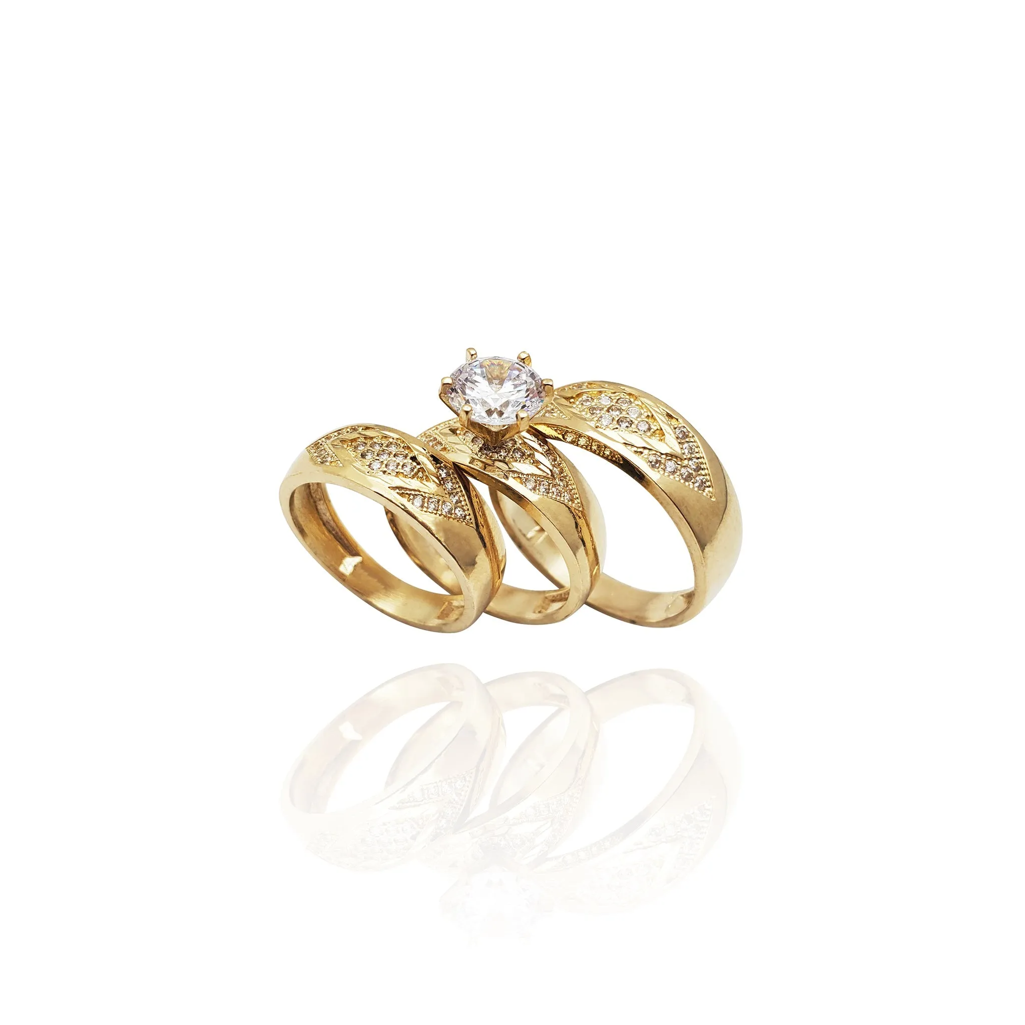 Stoneset Chevron Accent Engagement Ring Set (14K)